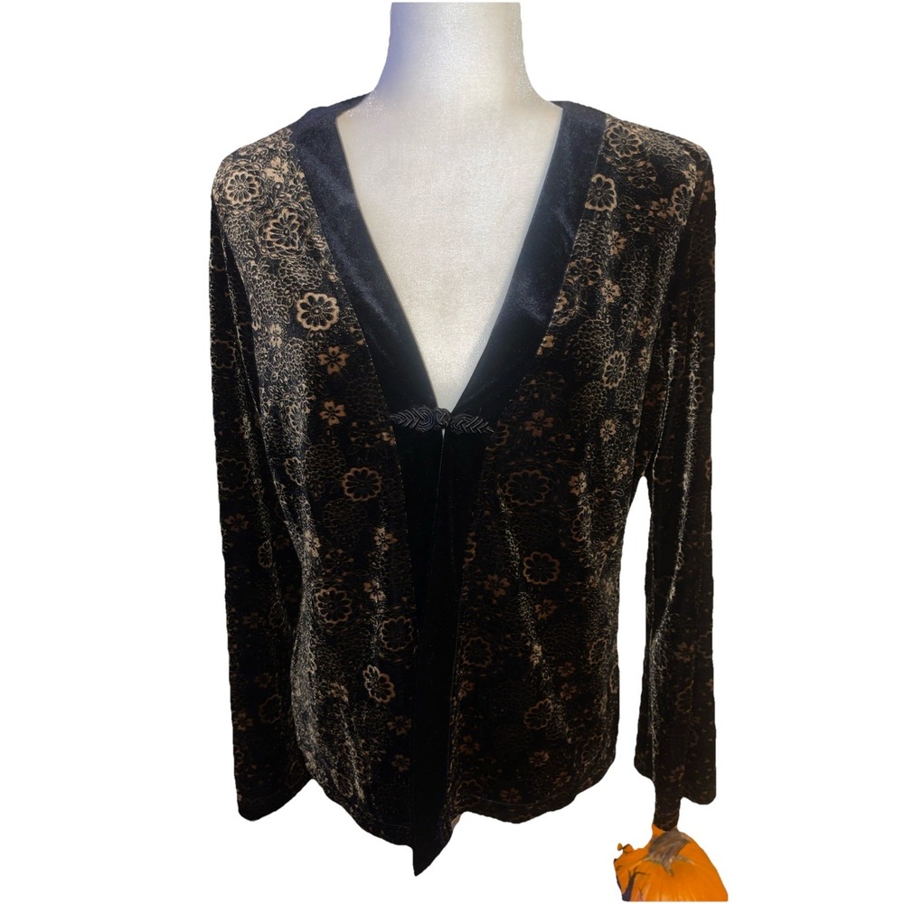 Vintage 90s Kathie Lee Velvet Jacket Gold Floral Frog Closure Whimsigoth L